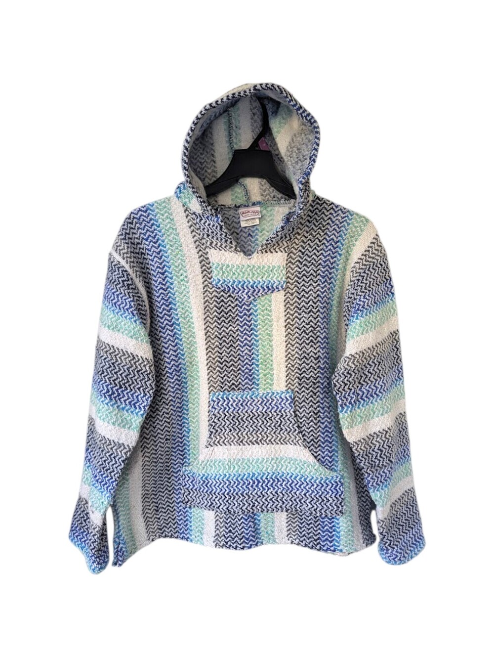 VTG Ron Jon Surf Shop Baja Hoodie Mens M Blue Green Mexican Sweatshirt 24x27 Y2K